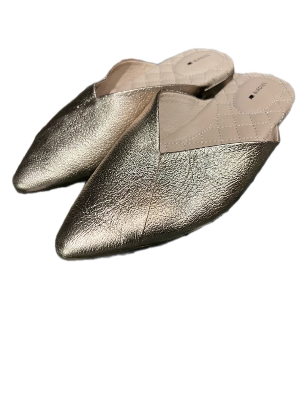 Birdies Size 8 Metallic Gold Pointed Toe Mule Flats Quilted Insole Slip On